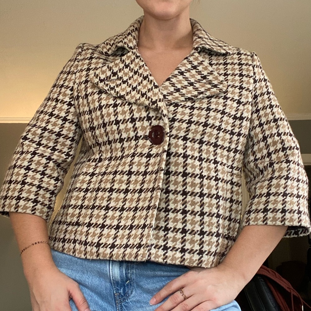 Vintage Houndstooth Patterned Jacket W/ Quarter L… - image 2